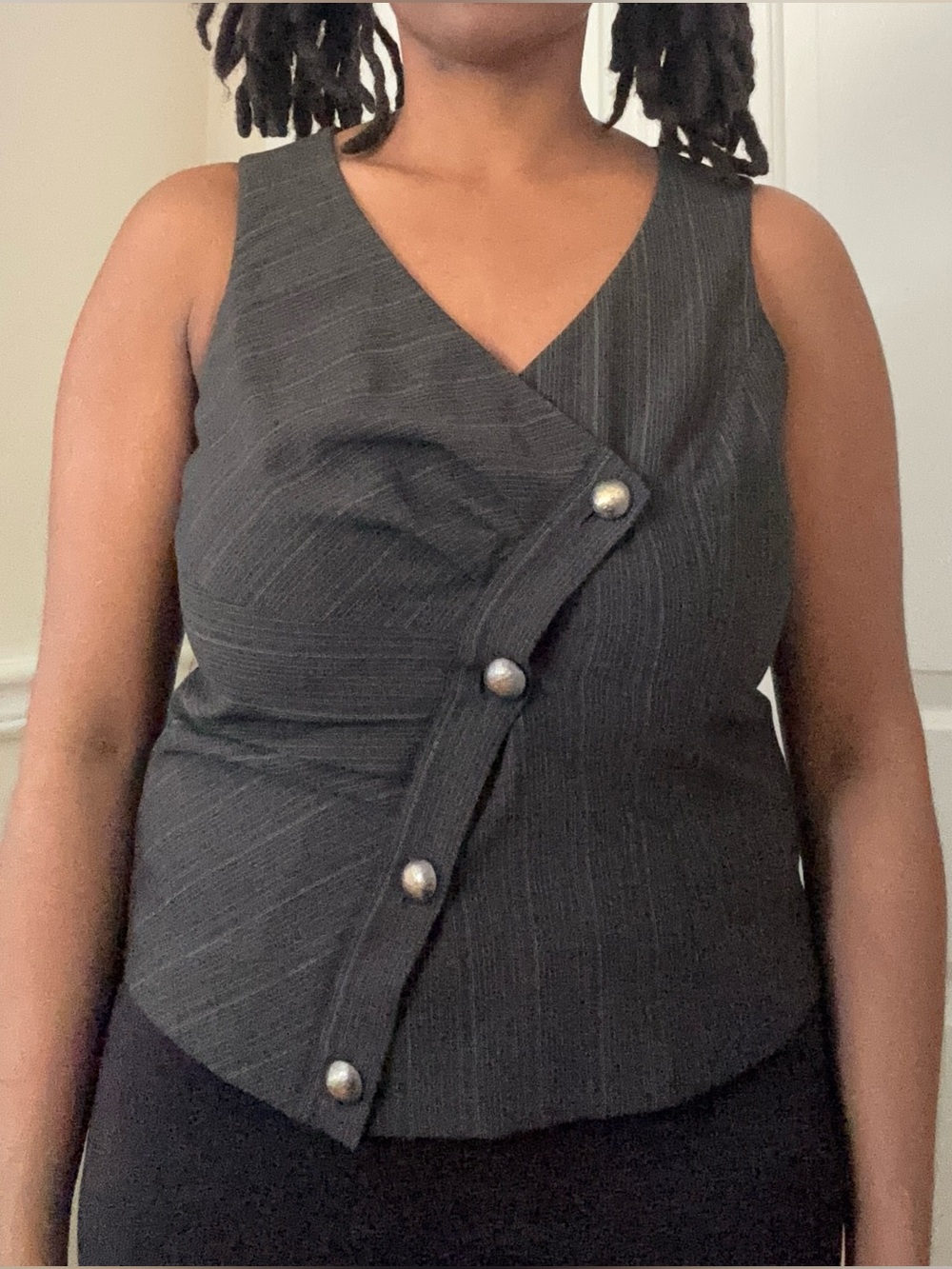 Jean-Paul Berlin Asymmetric Pinstripe Button Front Vest Top - Charcoal Gray